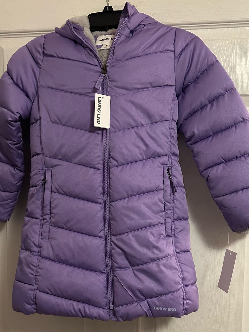 Lands' End Girls' Lavender Hooded Puffer Coat